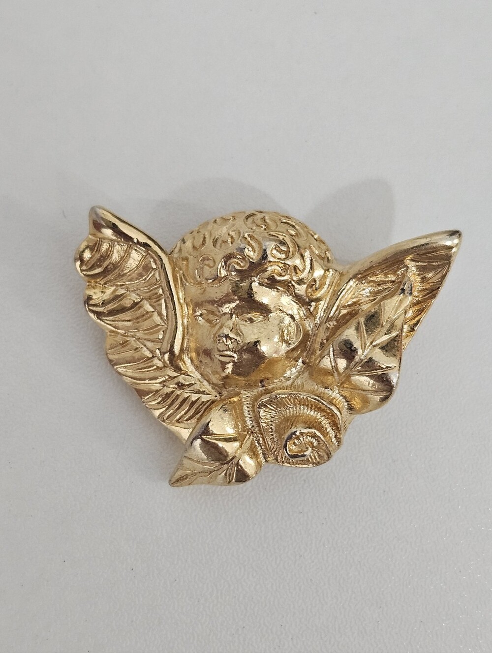 Vintage Gold Tone Cherub Angel Brooch Pin Signed New View
